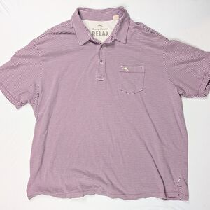Tommy Bahama Violet White Striped 1/4 Button Short‎ Sleeve Polo Men's Size 2XL